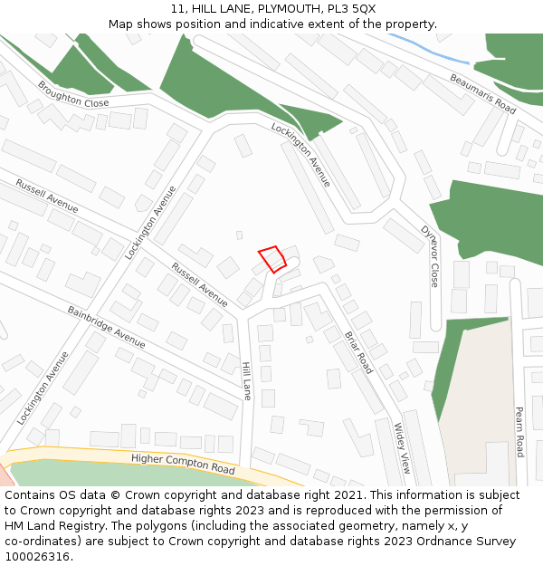 11, HILL LANE, PLYMOUTH, PL3 5QX: Location map and indicative extent of plot