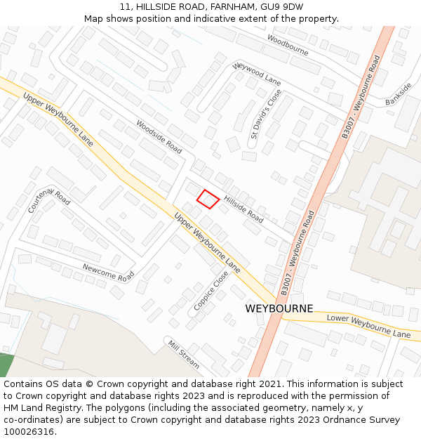 11, HILLSIDE ROAD, FARNHAM, GU9 9DW: Location map and indicative extent of plot