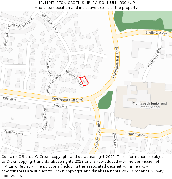 11, HIMBLETON CROFT, SHIRLEY, SOLIHULL, B90 4UP: Location map and indicative extent of plot