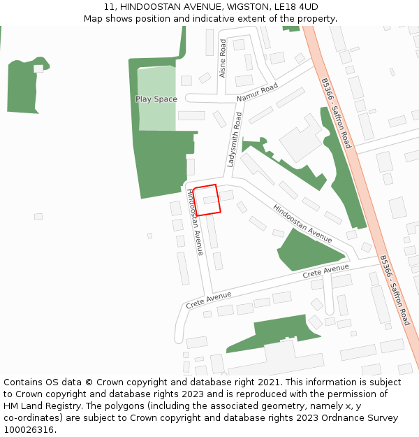 11, HINDOOSTAN AVENUE, WIGSTON, LE18 4UD: Location map and indicative extent of plot