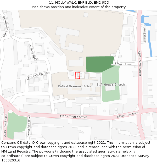 11, HOLLY WALK, ENFIELD, EN2 6QD: Location map and indicative extent of plot