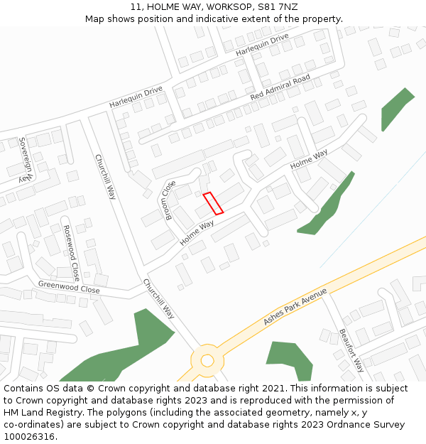 11, HOLME WAY, WORKSOP, S81 7NZ: Location map and indicative extent of plot