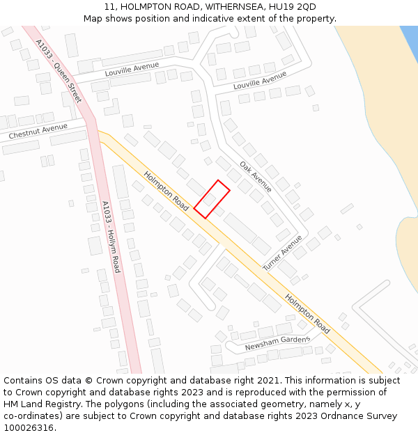 11, HOLMPTON ROAD, WITHERNSEA, HU19 2QD: Location map and indicative extent of plot