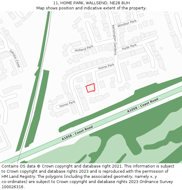 11, HOME PARK, WALLSEND, NE28 8UH: Location map and indicative extent of plot