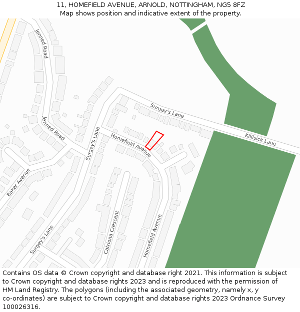 11, HOMEFIELD AVENUE, ARNOLD, NOTTINGHAM, NG5 8FZ: Location map and indicative extent of plot