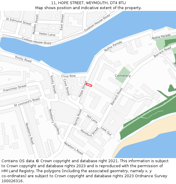11, HOPE STREET, WEYMOUTH, DT4 8TU: Location map and indicative extent of plot