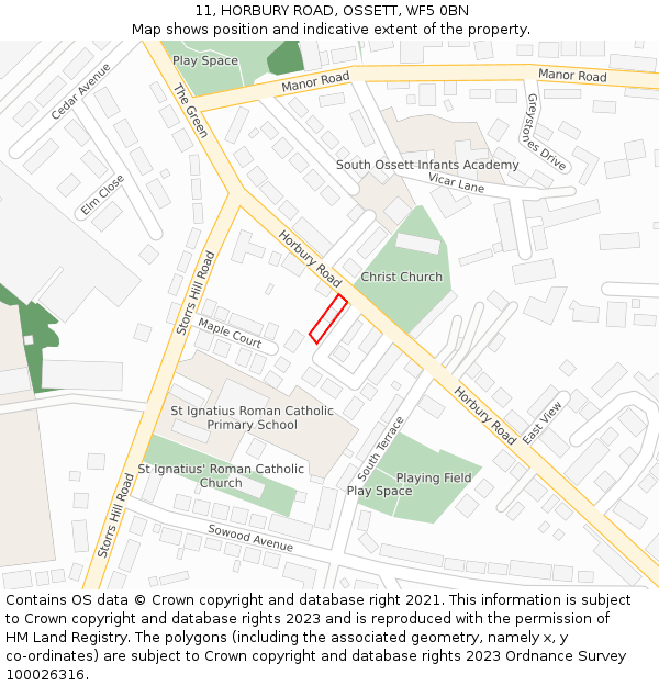 11, HORBURY ROAD, OSSETT, WF5 0BN: Location map and indicative extent of plot