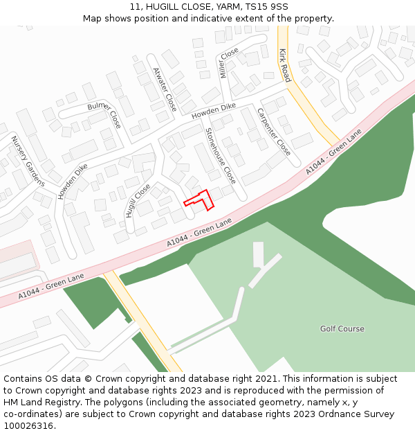 11, HUGILL CLOSE, YARM, TS15 9SS: Location map and indicative extent of plot