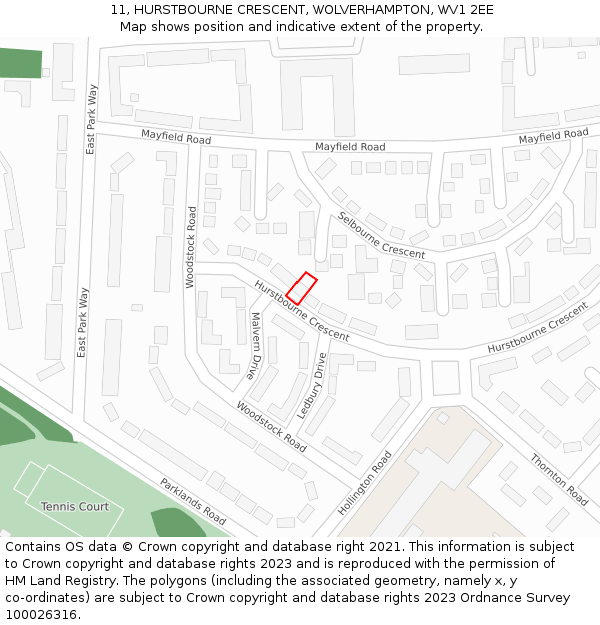 11, HURSTBOURNE CRESCENT, WOLVERHAMPTON, WV1 2EE: Location map and indicative extent of plot