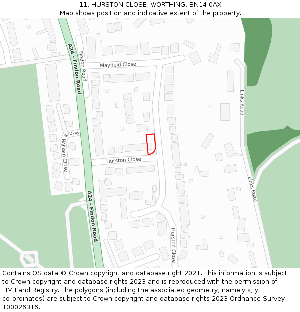 11, HURSTON CLOSE, WORTHING, BN14 0AX: Location map and indicative extent of plot