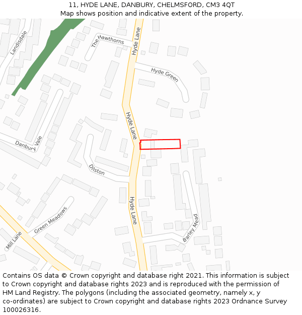 11, HYDE LANE, DANBURY, CHELMSFORD, CM3 4QT: Location map and indicative extent of plot