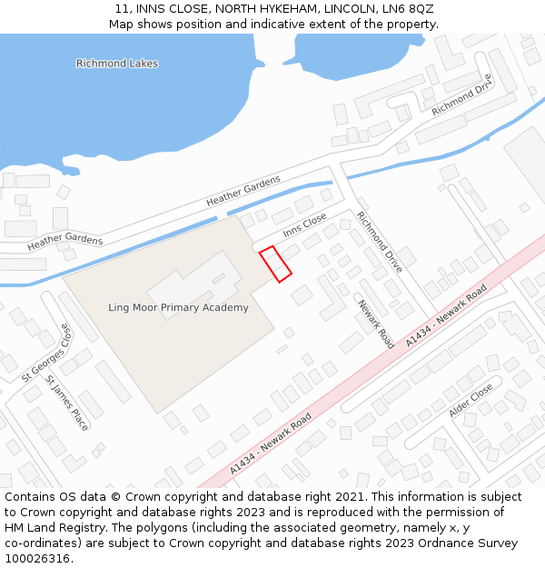 11, INNS CLOSE, NORTH HYKEHAM, LINCOLN, LN6 8QZ: Location map and indicative extent of plot