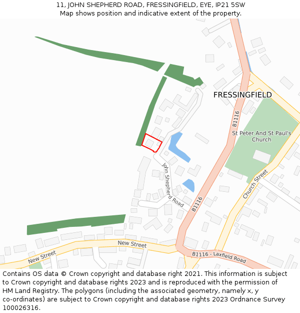 11, JOHN SHEPHERD ROAD, FRESSINGFIELD, EYE, IP21 5SW: Location map and indicative extent of plot