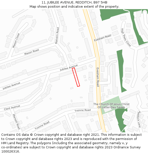 11, JUBILEE AVENUE, REDDITCH, B97 5HB: Location map and indicative extent of plot