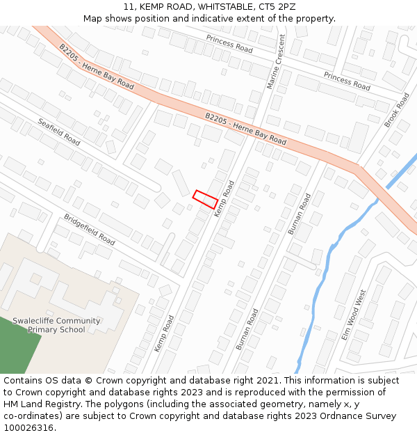 11, KEMP ROAD, WHITSTABLE, CT5 2PZ: Location map and indicative extent of plot