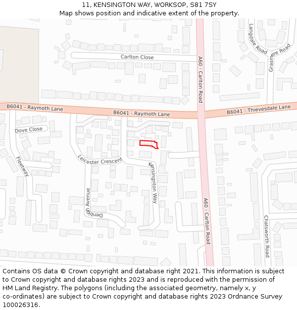 11, KENSINGTON WAY, WORKSOP, S81 7SY: Location map and indicative extent of plot