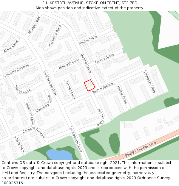 11, KESTREL AVENUE, STOKE-ON-TRENT, ST3 7RD: Location map and indicative extent of plot