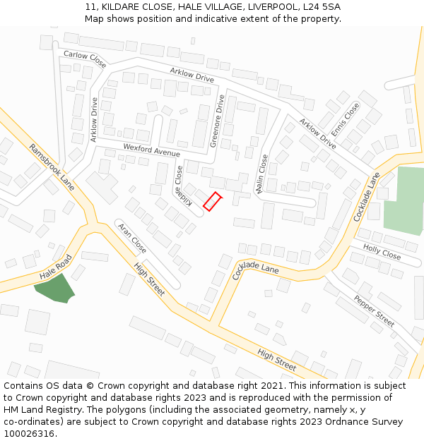 11, KILDARE CLOSE, HALE VILLAGE, LIVERPOOL, L24 5SA: Location map and indicative extent of plot