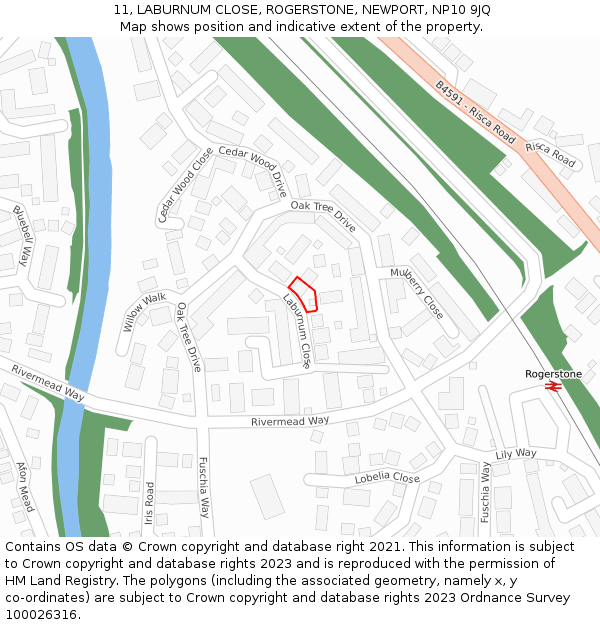 11, LABURNUM CLOSE, ROGERSTONE, NEWPORT, NP10 9JQ: Location map and indicative extent of plot