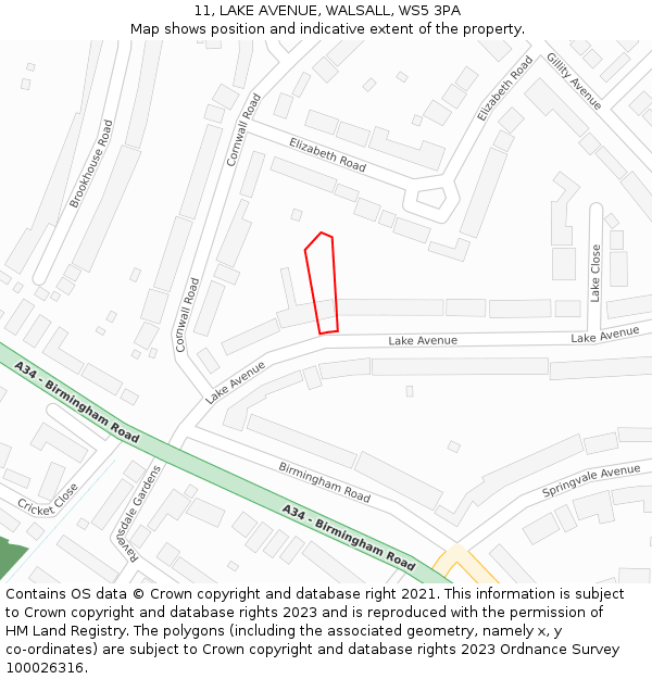 11, LAKE AVENUE, WALSALL, WS5 3PA: Location map and indicative extent of plot