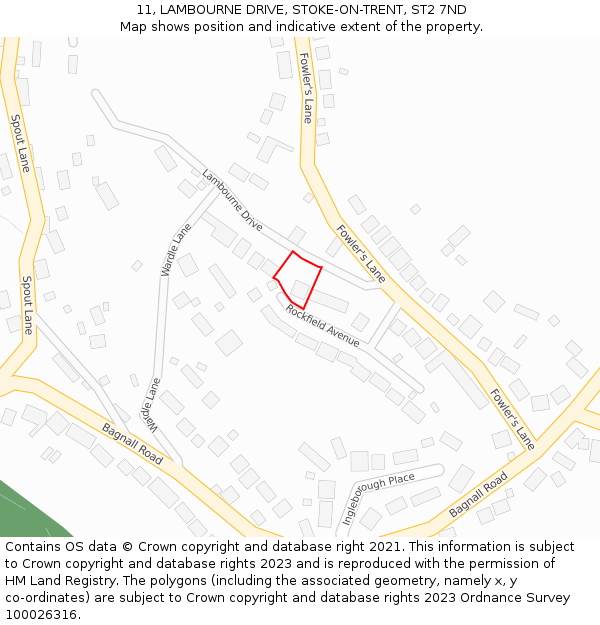 11, LAMBOURNE DRIVE, STOKE-ON-TRENT, ST2 7ND: Location map and indicative extent of plot