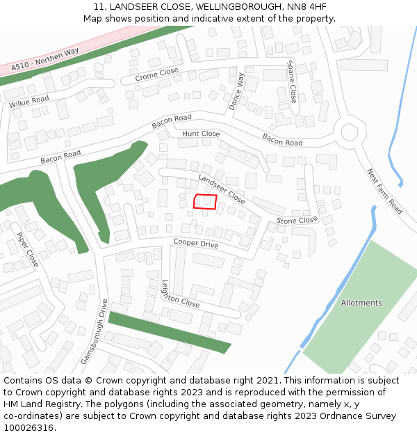 11, LANDSEER CLOSE, WELLINGBOROUGH, NN8 4HF: Location map and indicative extent of plot