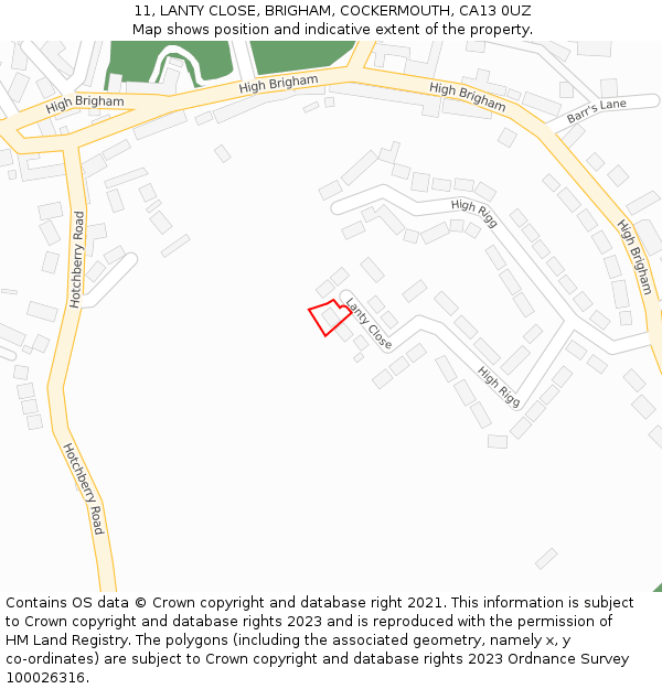 11, LANTY CLOSE, BRIGHAM, COCKERMOUTH, CA13 0UZ: Location map and indicative extent of plot