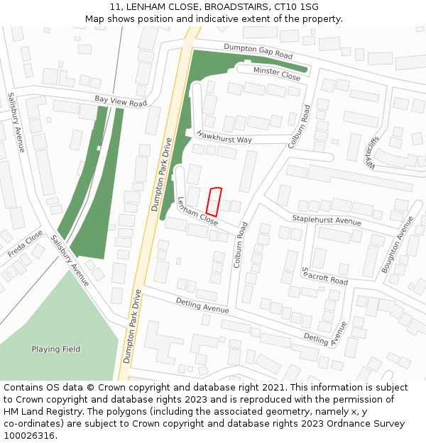 11, LENHAM CLOSE, BROADSTAIRS, CT10 1SG: Location map and indicative extent of plot