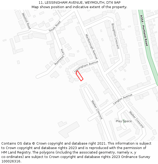 11, LESSINGHAM AVENUE, WEYMOUTH, DT4 9AP: Location map and indicative extent of plot