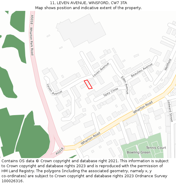 11, LEVEN AVENUE, WINSFORD, CW7 3TA: Location map and indicative extent of plot