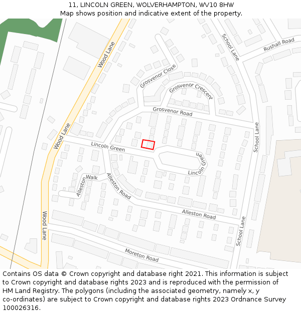 11, LINCOLN GREEN, WOLVERHAMPTON, WV10 8HW: Location map and indicative extent of plot