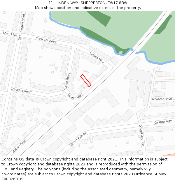 11, LINDEN WAY, SHEPPERTON, TW17 8BW: Location map and indicative extent of plot