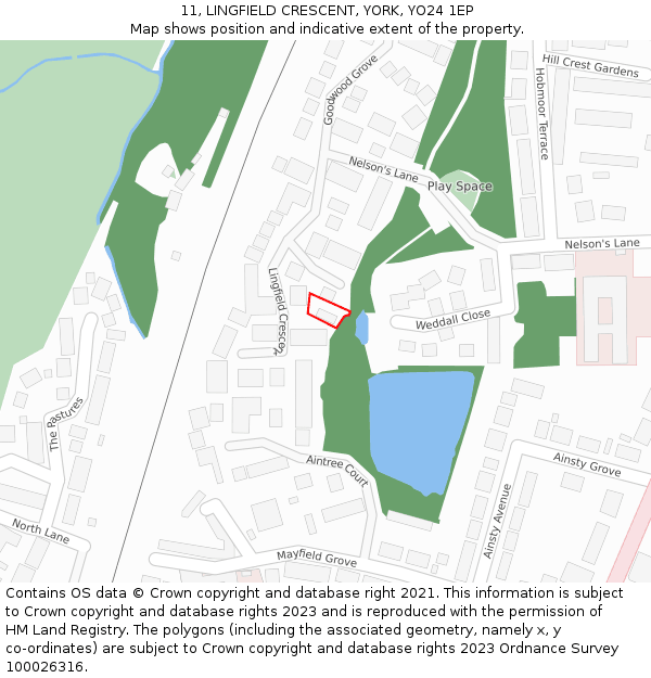 11, LINGFIELD CRESCENT, YORK, YO24 1EP: Location map and indicative extent of plot