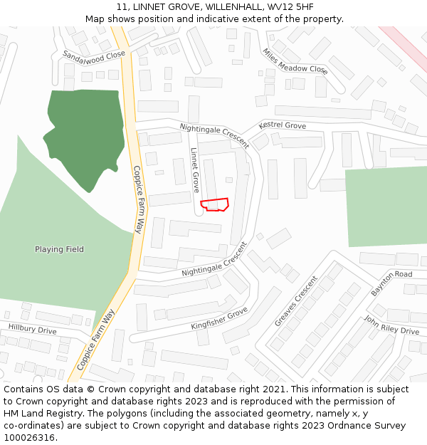11, LINNET GROVE, WILLENHALL, WV12 5HF: Location map and indicative extent of plot