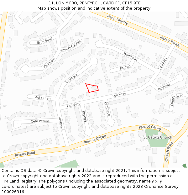 11, LON Y FRO, PENTYRCH, CARDIFF, CF15 9TE: Location map and indicative extent of plot