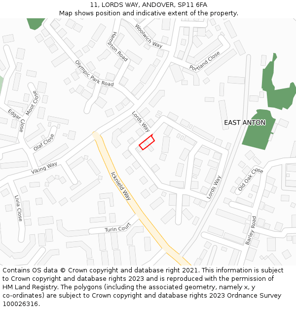 11, LORDS WAY, ANDOVER, SP11 6FA: Location map and indicative extent of plot