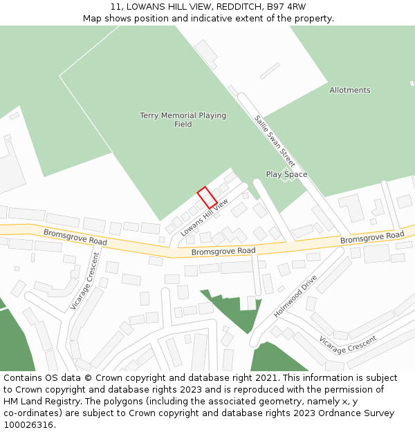 11, LOWANS HILL VIEW, REDDITCH, B97 4RW: Location map and indicative extent of plot