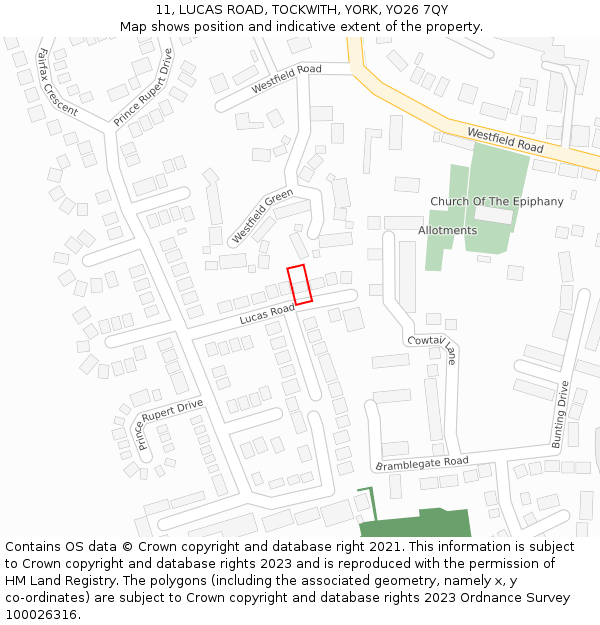 11, LUCAS ROAD, TOCKWITH, YORK, YO26 7QY: Location map and indicative extent of plot