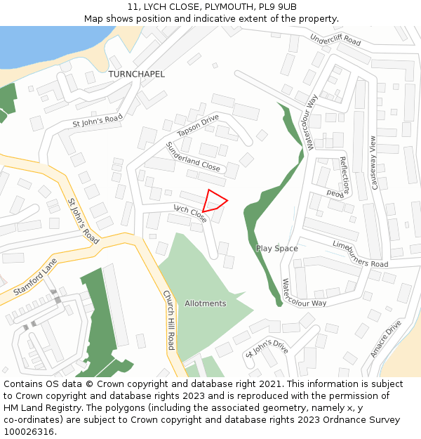 11, LYCH CLOSE, PLYMOUTH, PL9 9UB: Location map and indicative extent of plot