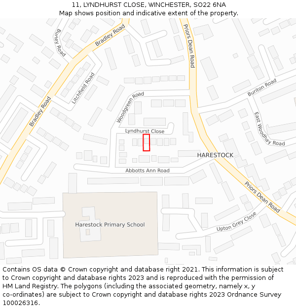 11, LYNDHURST CLOSE, WINCHESTER, SO22 6NA: Location map and indicative extent of plot