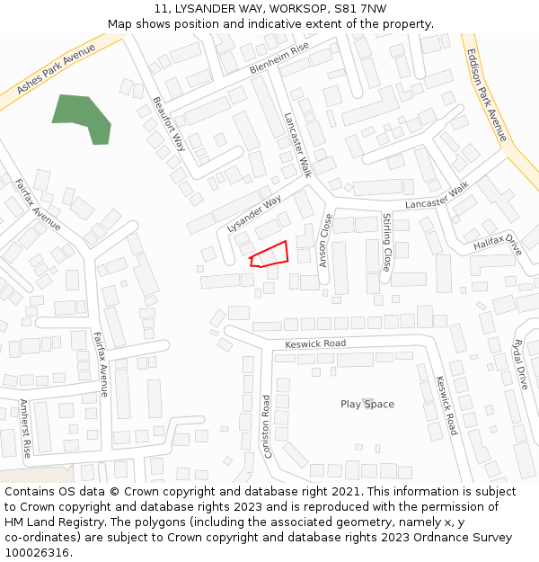 11, LYSANDER WAY, WORKSOP, S81 7NW: Location map and indicative extent of plot