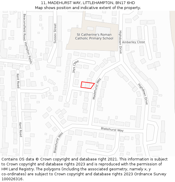 11, MADEHURST WAY, LITTLEHAMPTON, BN17 6HD: Location map and indicative extent of plot