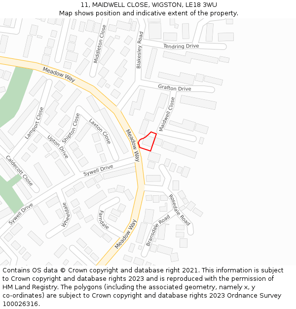 11, MAIDWELL CLOSE, WIGSTON, LE18 3WU: Location map and indicative extent of plot