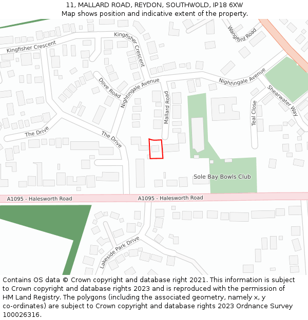 11, MALLARD ROAD, REYDON, SOUTHWOLD, IP18 6XW: Location map and indicative extent of plot