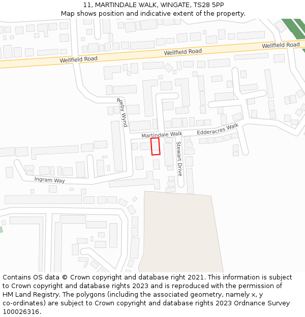 11, MARTINDALE WALK, WINGATE, TS28 5PP: Location map and indicative extent of plot