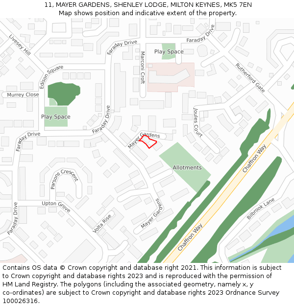 11, MAYER GARDENS, SHENLEY LODGE, MILTON KEYNES, MK5 7EN: Location map and indicative extent of plot