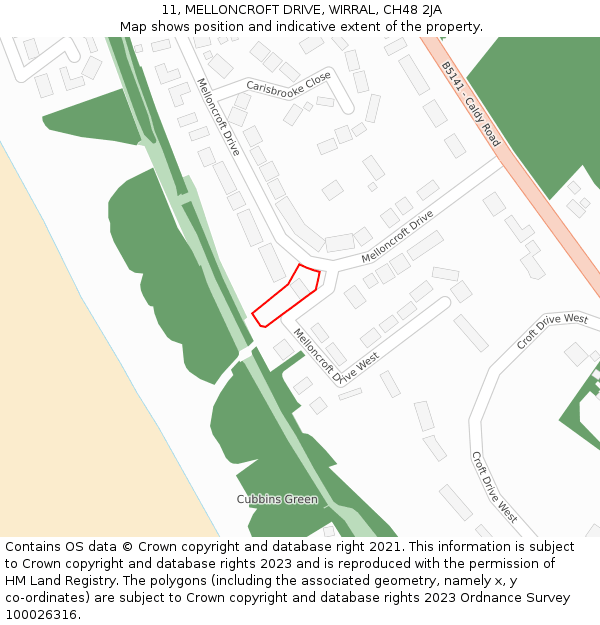 11, MELLONCROFT DRIVE, WIRRAL, CH48 2JA: Location map and indicative extent of plot