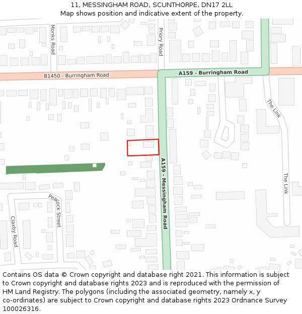 11, MESSINGHAM ROAD, SCUNTHORPE, DN17 2LL: Location map and indicative extent of plot