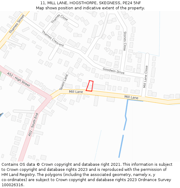 11, MILL LANE, HOGSTHORPE, SKEGNESS, PE24 5NF: Location map and indicative extent of plot