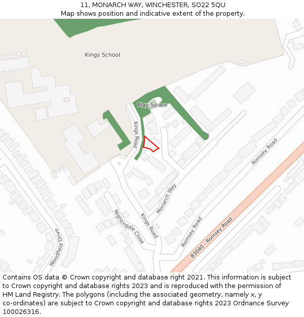 11, MONARCH WAY, WINCHESTER, SO22 5QU: Location map and indicative extent of plot